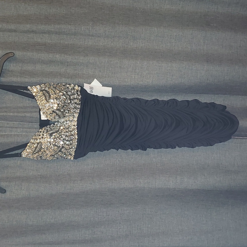 VINTAGE BABE BRAND sequin bust ruched black Y2K mini dress